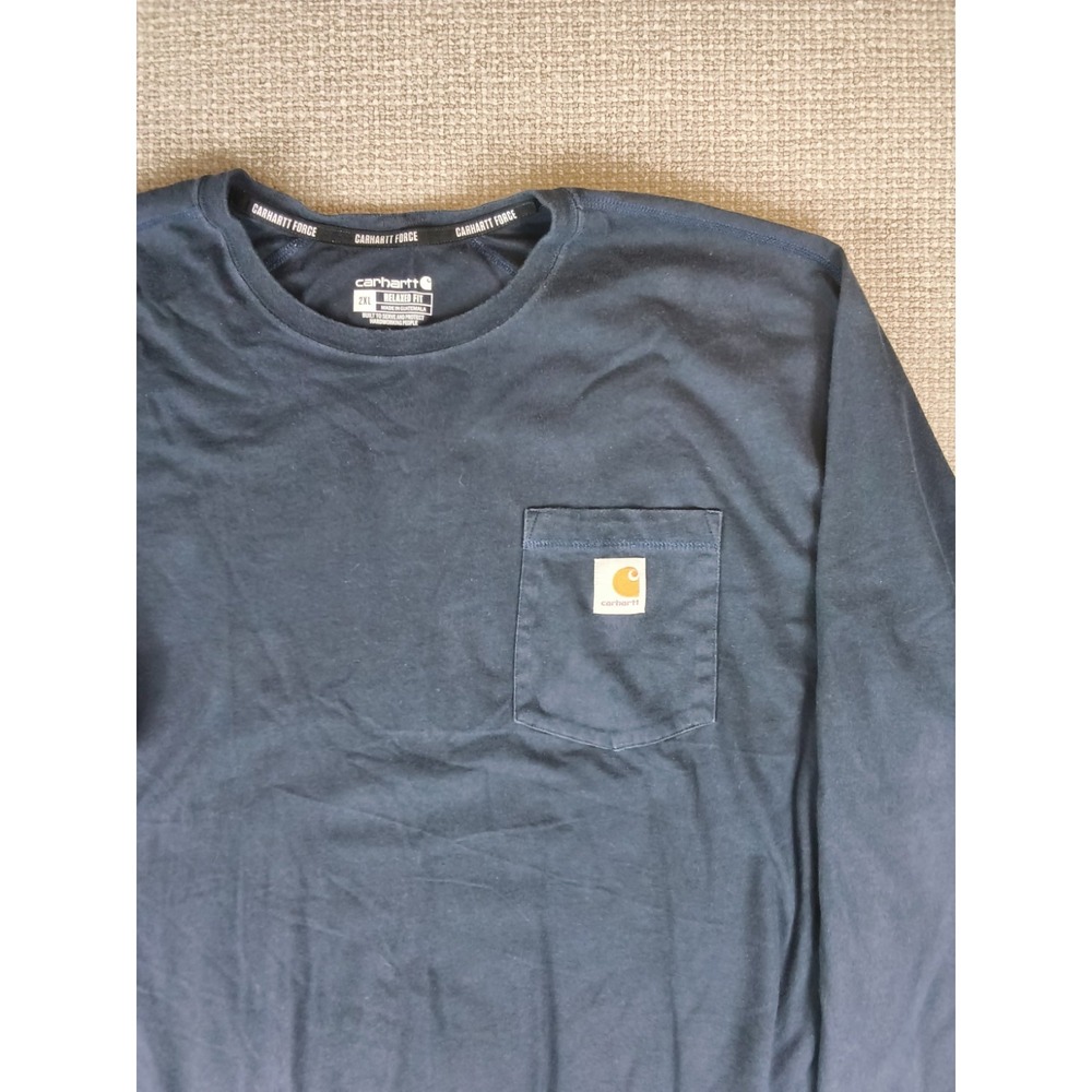 Carhartt Force Long Sleeve Pocket T-Shirt Mens 2XL Navy Blue Relaxed Fit Work
